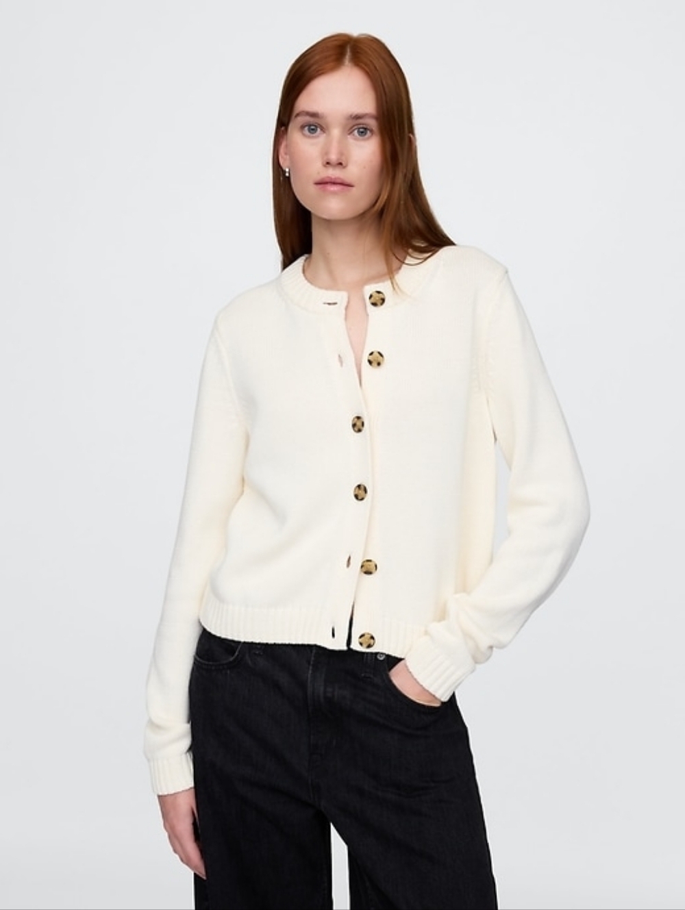 Gap Sweater Cardigan 100% Cotton Crew Neck Ivory Frost Off White Size Small